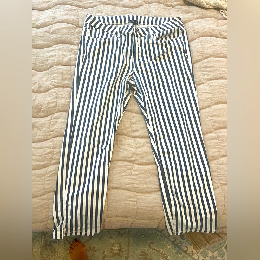 EUC Splendid Navy Striped Ankle Skinny Jeans, Sz 31
